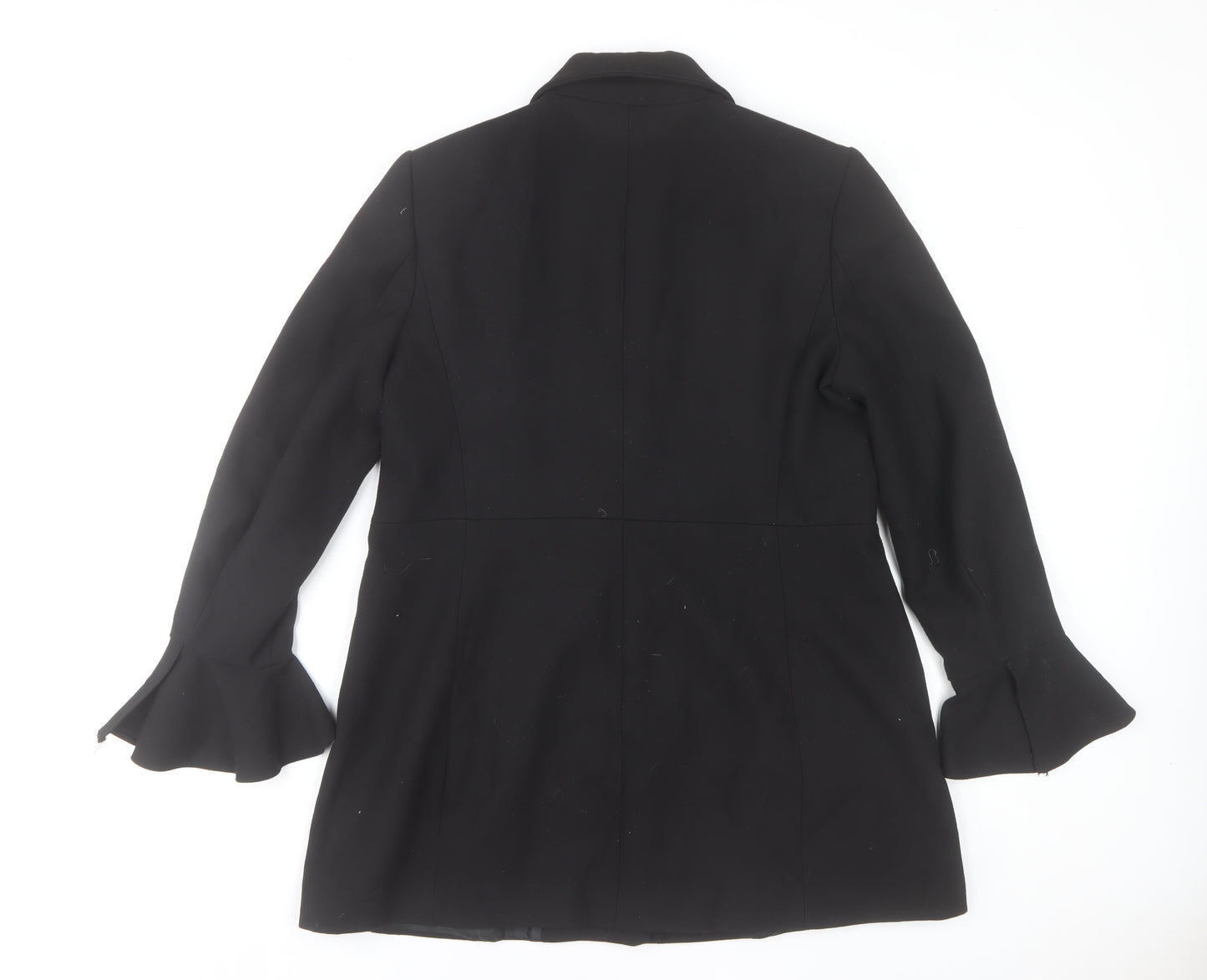 Zara Basic Women’s Black Ruffle Sleeve Mid-Length Coat Size 16
