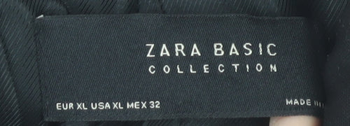 Zara Basic Women’s Black Ruffle Sleeve Mid-Length Coat Size 16