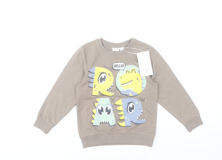 Name It Boys Brown Dinosaur Graphic Pullover Sweatshirt 5 Years