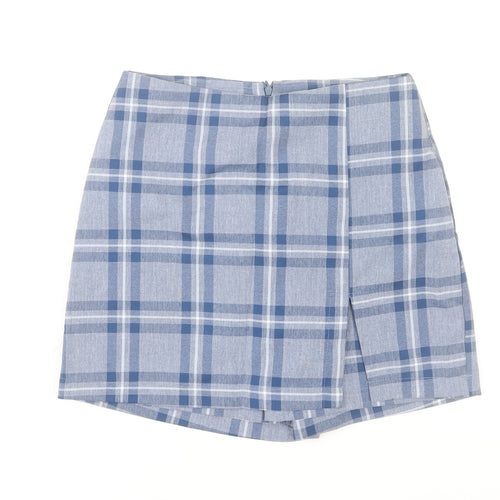 Misi & Co Women's Blue Plaid Wrap Skort Petites Cotton Blend