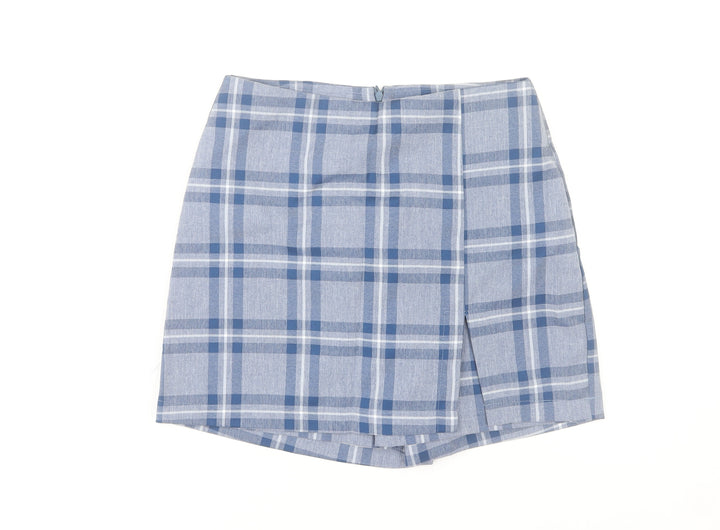Misi & Co Women's Blue Plaid Wrap Skort Petites Cotton Blend
