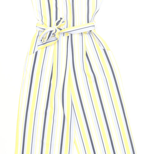 Quiz Women Yellow Striped Belted Jumpsuit Size 12 Polyester Blend