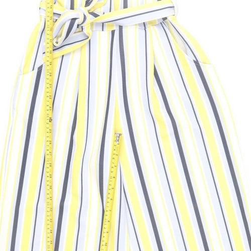 Quiz Women Yellow Striped Belted Jumpsuit Size 12 Polyester Blend