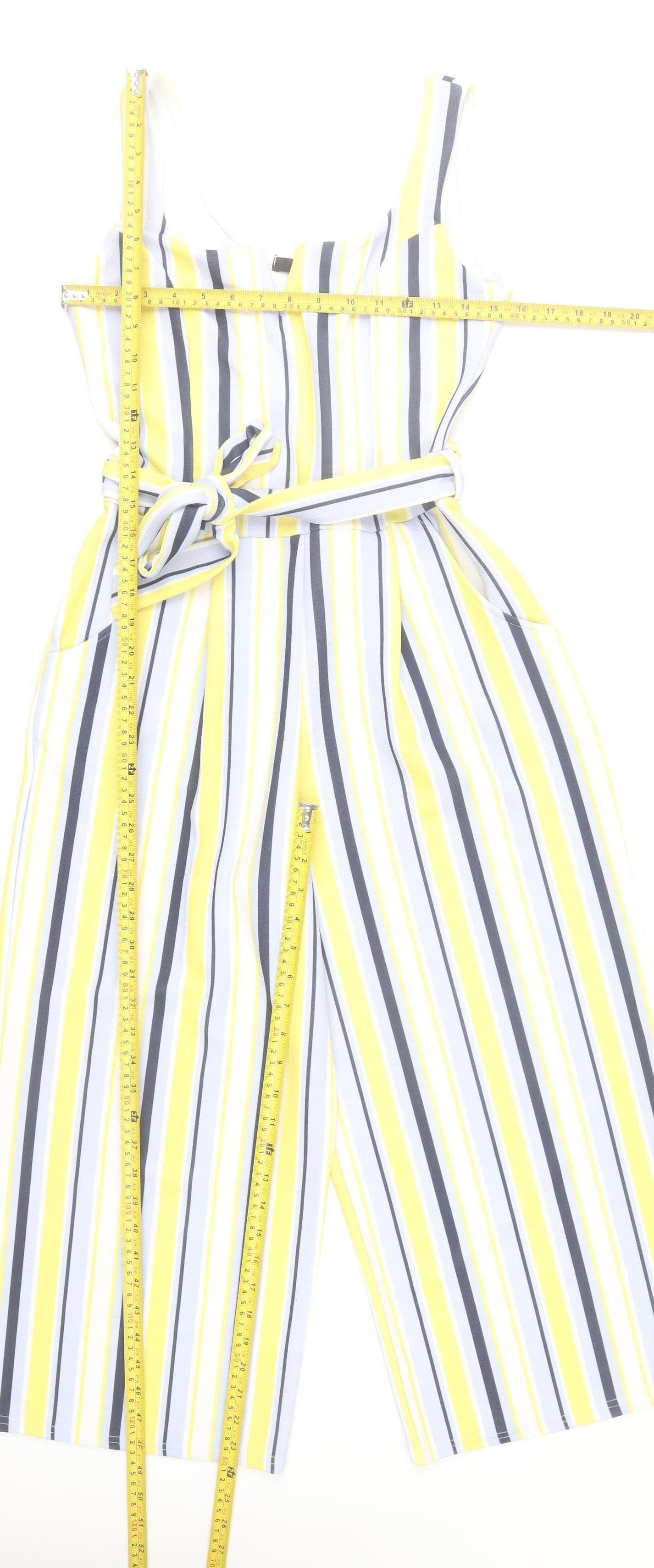 Quiz Women Yellow Striped Belted Jumpsuit Size 12 Polyester Blend