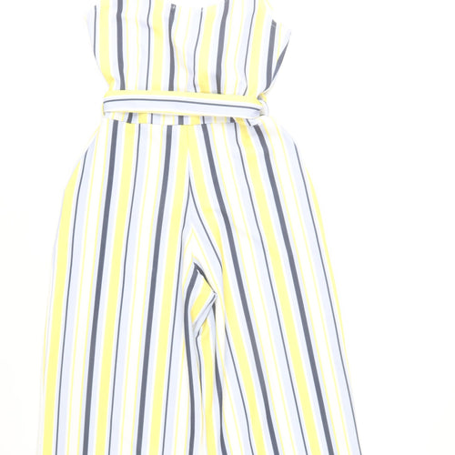Quiz Women Yellow Striped Belted Jumpsuit Size 12 Polyester Blend