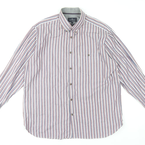 Marks and Spencer Men's Multicoloured Striped Long Sleeve Formal Cotton Shirt Size L