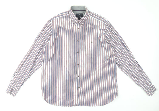 Marks and Spencer Men's Multicoloured Striped Long Sleeve Formal Cotton Shirt Size L