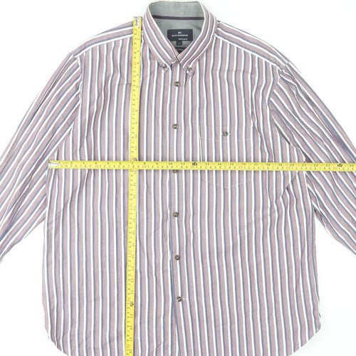 Marks and Spencer Men's Multicoloured Striped Long Sleeve Formal Cotton Shirt Size L