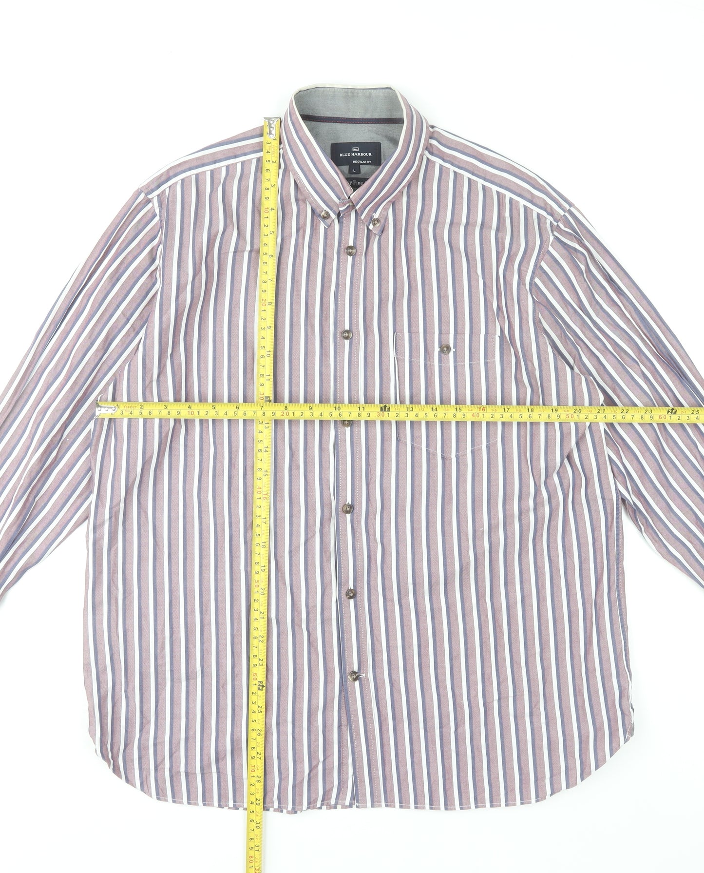 Marks and Spencer Men's Multicoloured Striped Long Sleeve Formal Cotton Shirt Size L