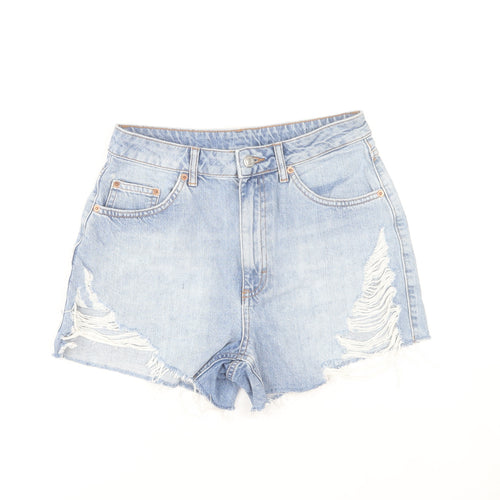 Topshop Women Blue Size 10 High Waist Cut-Off Denim Shorts