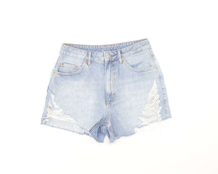 Topshop Women Blue Size 10 High Waist Cut-Off Denim Shorts