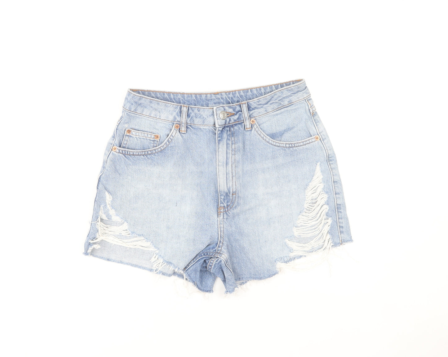 Topshop Women Blue Size 10 High Waist Cut-Off Denim Shorts