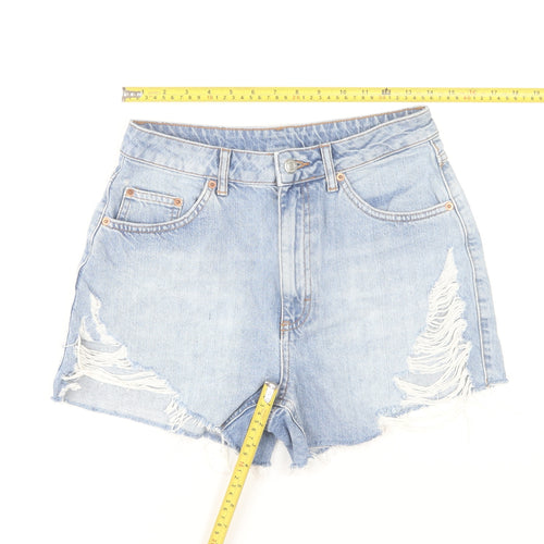 Topshop Women Blue Size 10 High Waist Cut-Off Denim Shorts