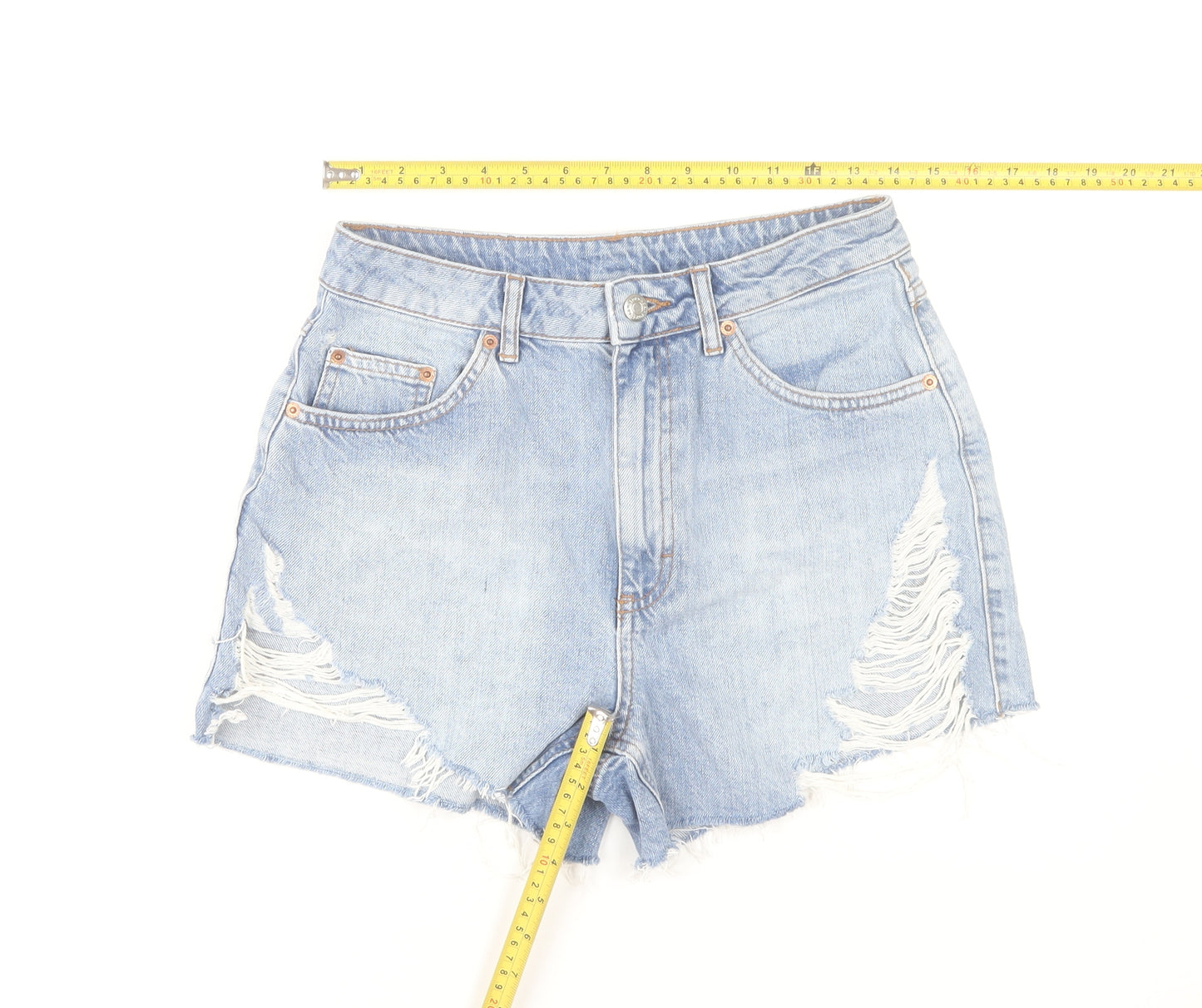 Topshop Women Blue Size 10 High Waist Cut-Off Denim Shorts