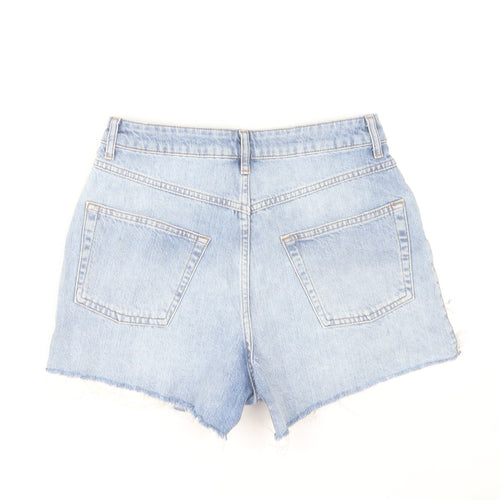 Topshop Women Blue Size 10 High Waist Cut-Off Denim Shorts