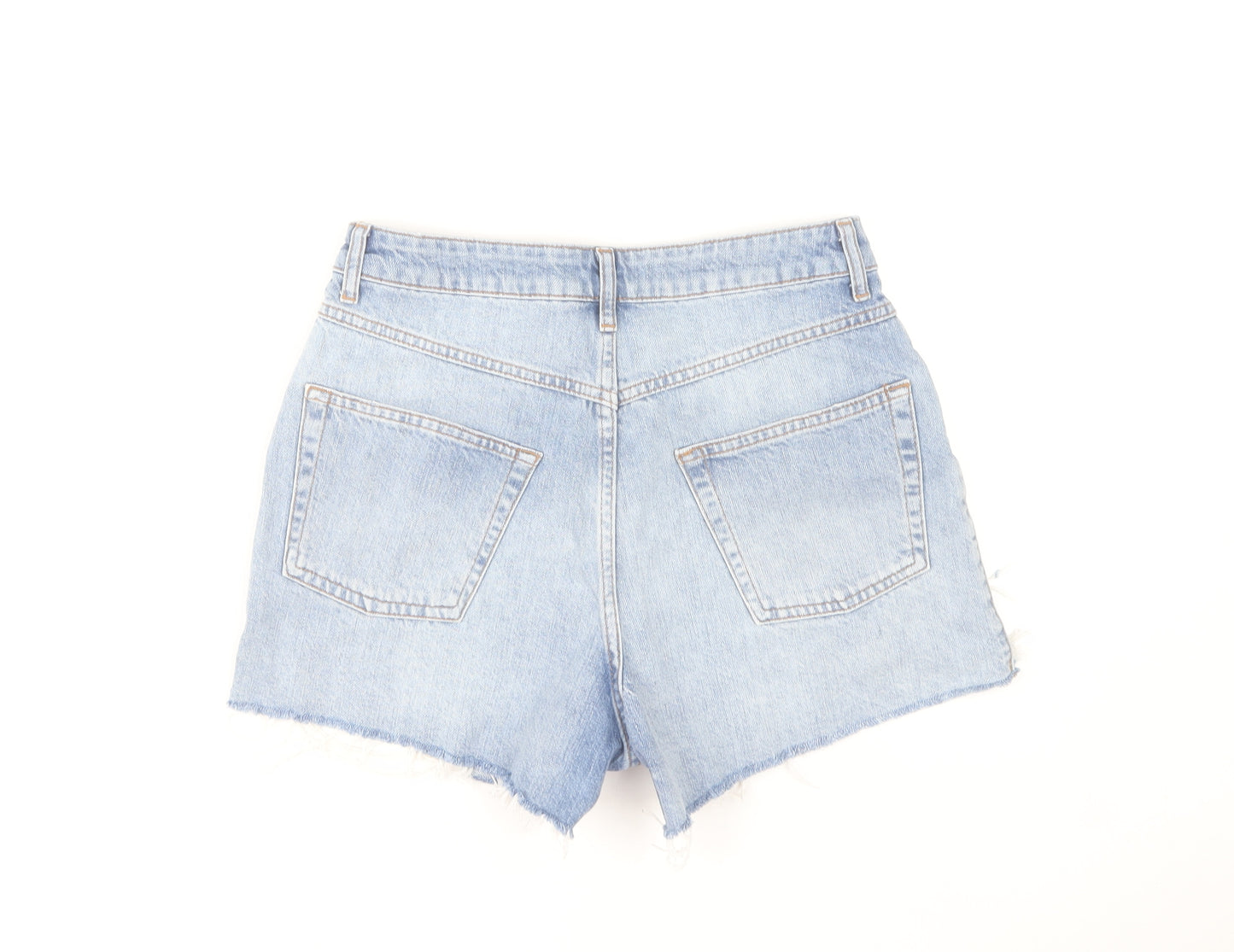 Topshop Women Blue Size 10 High Waist Cut-Off Denim Shorts