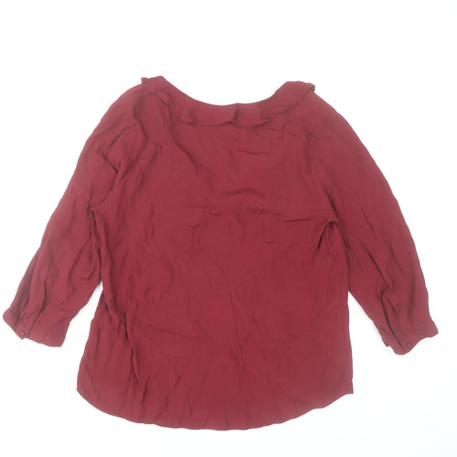 Monsoon Women Red 3/4 Sleeve Ruffle V-Neck Tunic Blouse Size 8