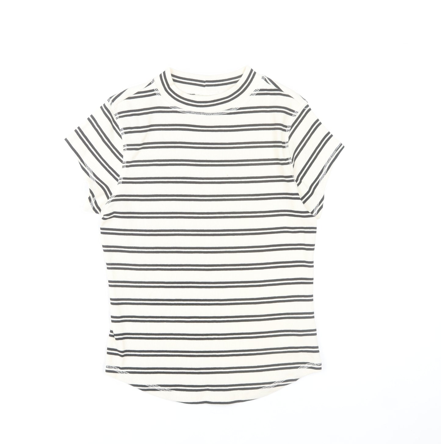 River Island Women’s White Black Striped T-Shirt UK 12 Basic Jersey Top
