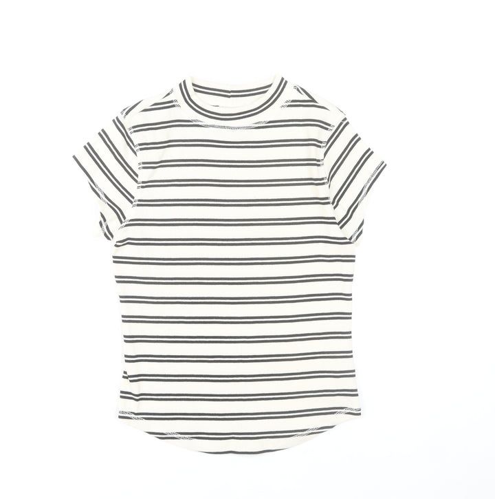 River Island Women’s White Black Striped T-Shirt UK 12 Basic Jersey Top