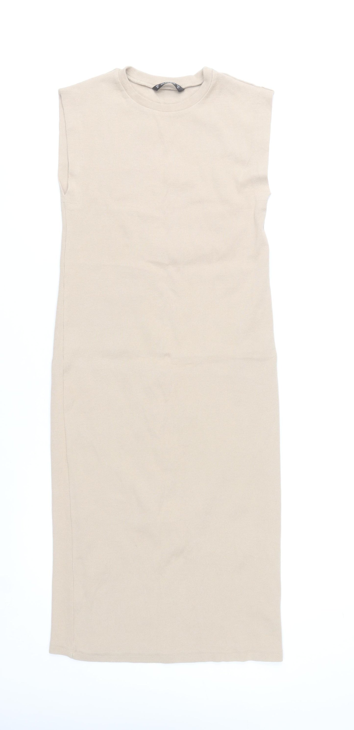 Dunnes Stores Women Beige XS Bodycon Sleeveless Cotton Blend Dress
