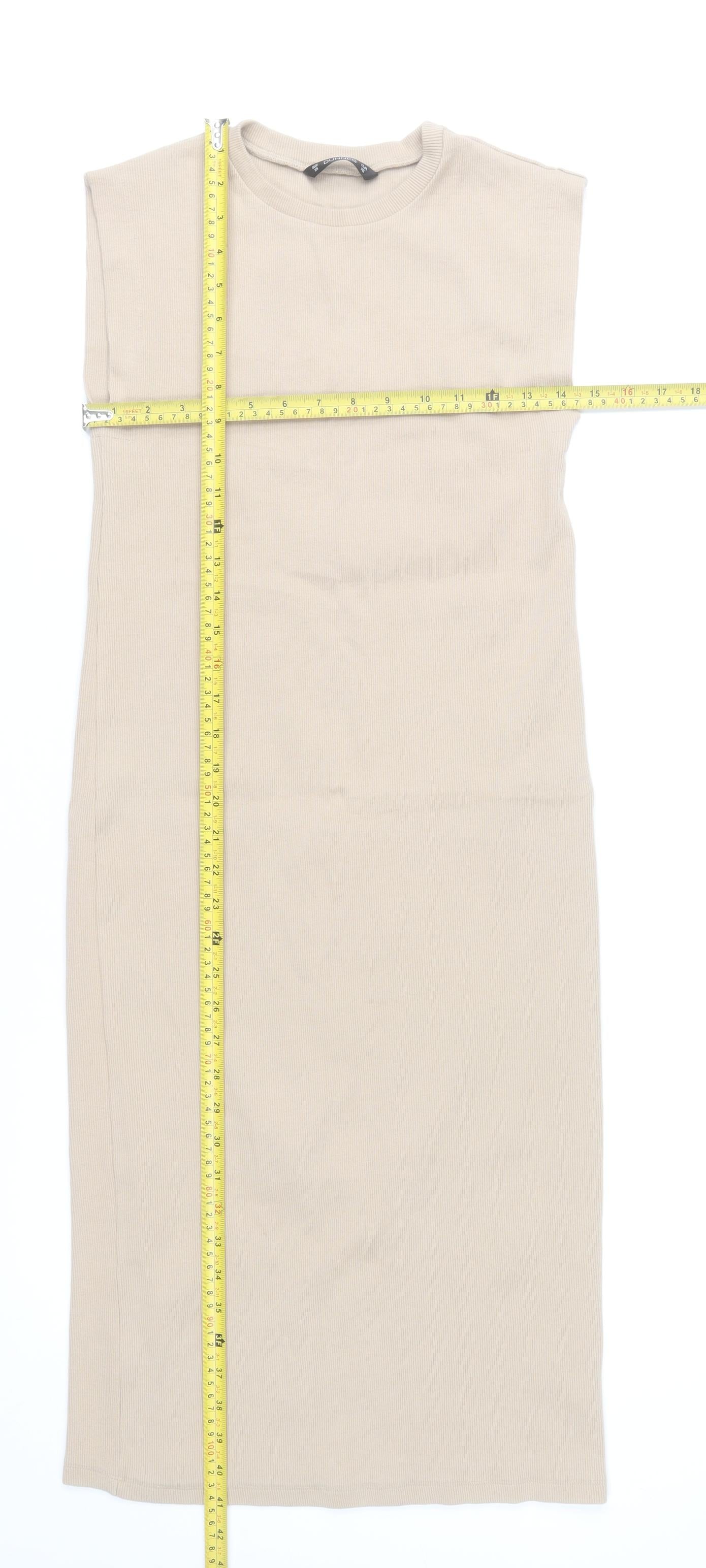 Dunnes Stores Women Beige XS Bodycon Sleeveless Cotton Blend Dress