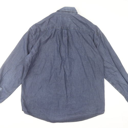 Marks and Spencer Men’s Blue Striped Cotton Button-Up Long Sleeve Shirt Size L