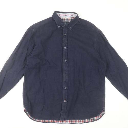 Marks and Spencer Men's Blue Button-Down Long Sleeve Cotton Shirt - L Regular Fit