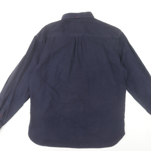 Marks and Spencer Men's Blue Button-Down Long Sleeve Cotton Shirt - L Regular Fit