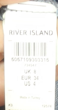 River Island Women's Blue Denim Short Sleeve Playsuit UK 8 Collared Drawstring Romper