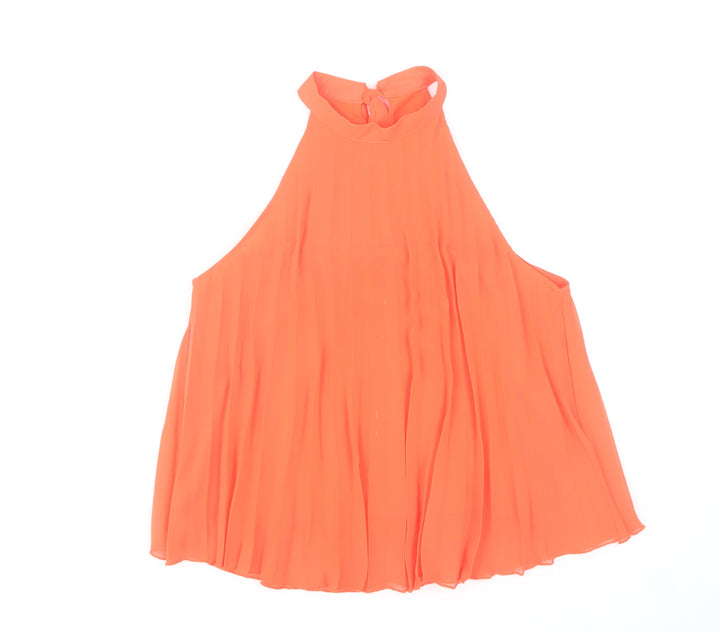 New Look Women's Orange Halter Pleated Chiffon Camisole Blouse UK 12