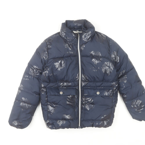 H&M Girls Blue Puffer Jacket 8-9 Years Polyester Quilted Winter Coat