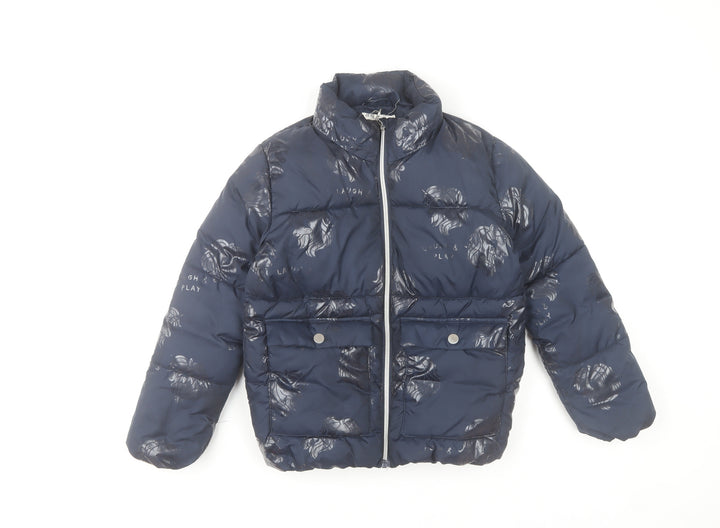 H&M Girls Blue Puffer Jacket 8-9 Years Polyester Quilted Winter Coat
