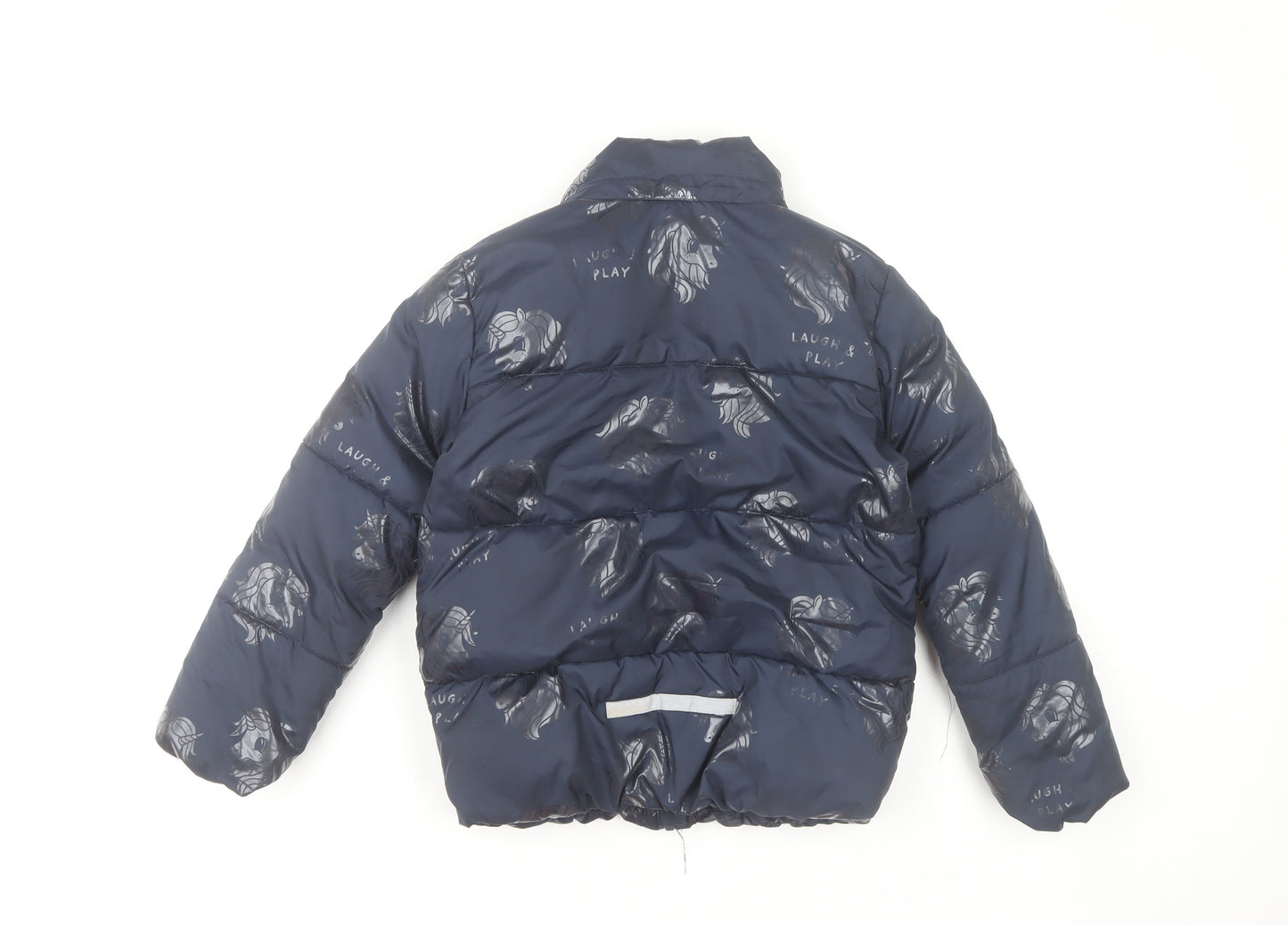 H&M Girls Blue Puffer Jacket 8-9 Years Polyester Quilted Winter Coat