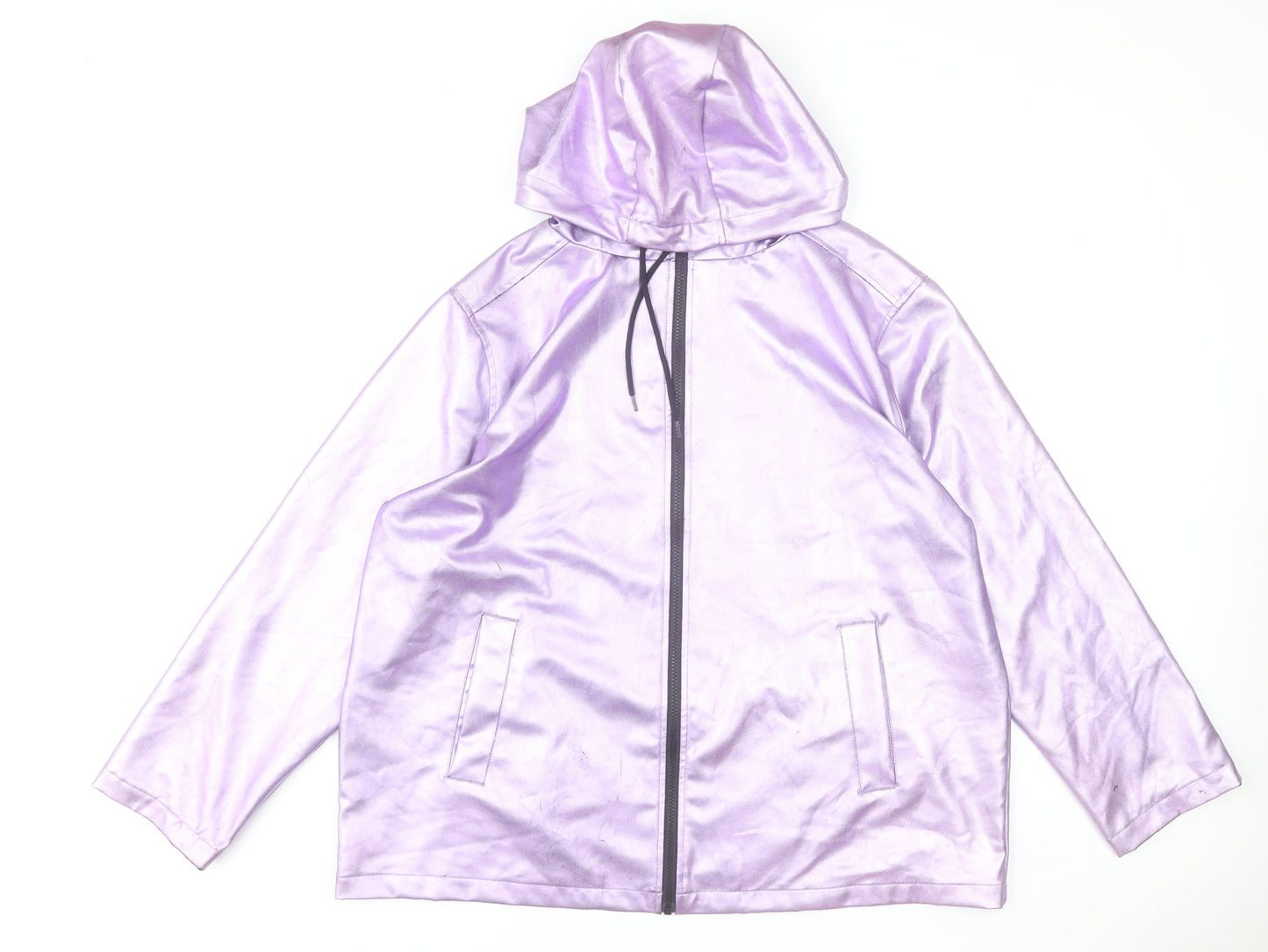 ASOS Women Purple Hooded Windbreaker Jacket Size 16 Polyester Blend