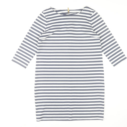VILA Women’s Blue White Striped Shift Dress L 3/4 Sleeve Boat Neck
