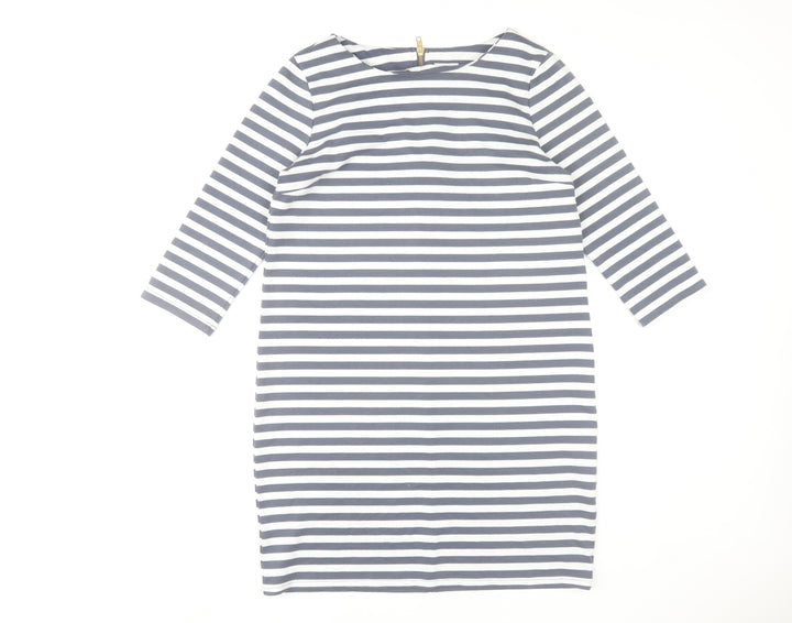 VILA Women’s Blue White Striped Shift Dress L 3/4 Sleeve Boat Neck