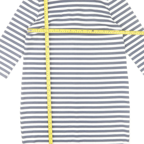 VILA Women’s Blue White Striped Shift Dress L 3/4 Sleeve Boat Neck