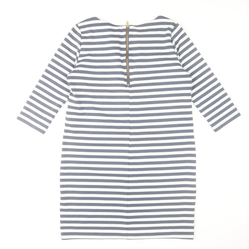 VILA Women’s Blue White Striped Shift Dress L 3/4 Sleeve Boat Neck