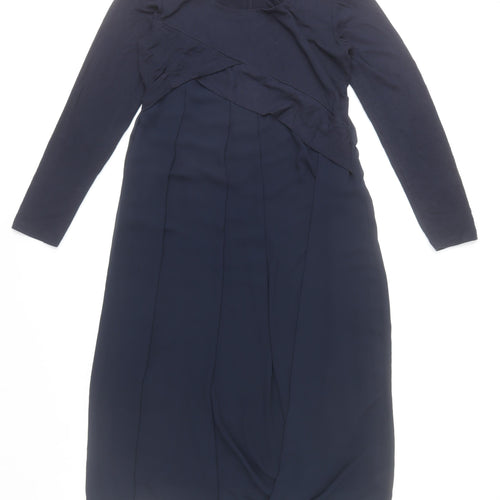 Peruzzi Women Blue Size 10 Midi Shift Dress Long Sleeve Classic