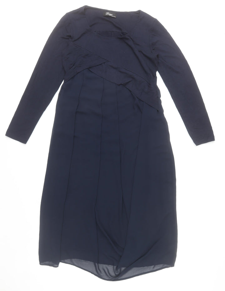 Peruzzi Women Blue Size 10 Midi Shift Dress Long Sleeve Classic