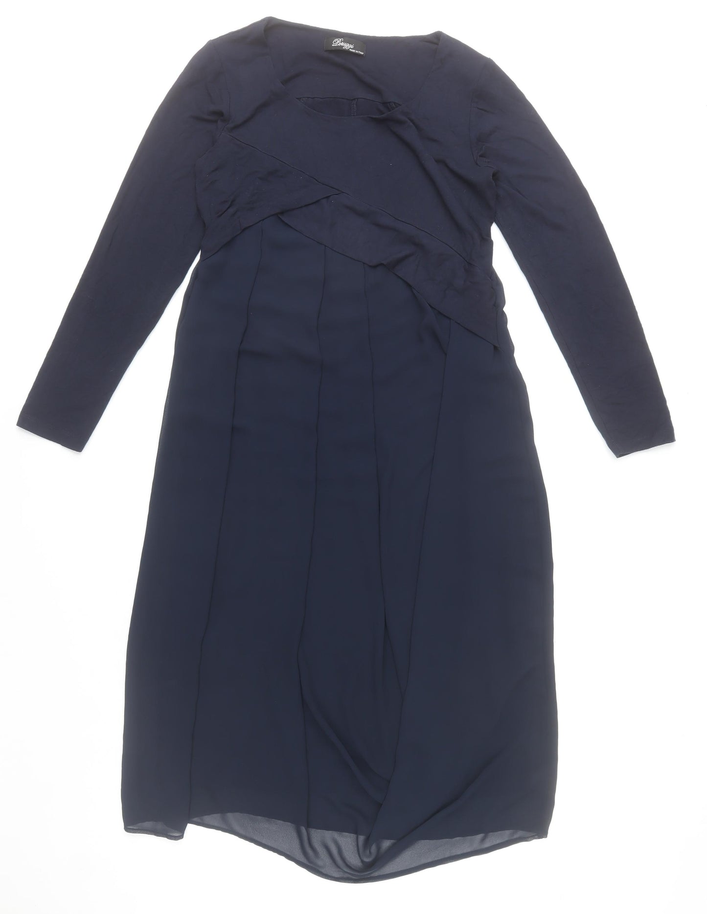 Peruzzi Women Blue Size 10 Midi Shift Dress Long Sleeve Classic