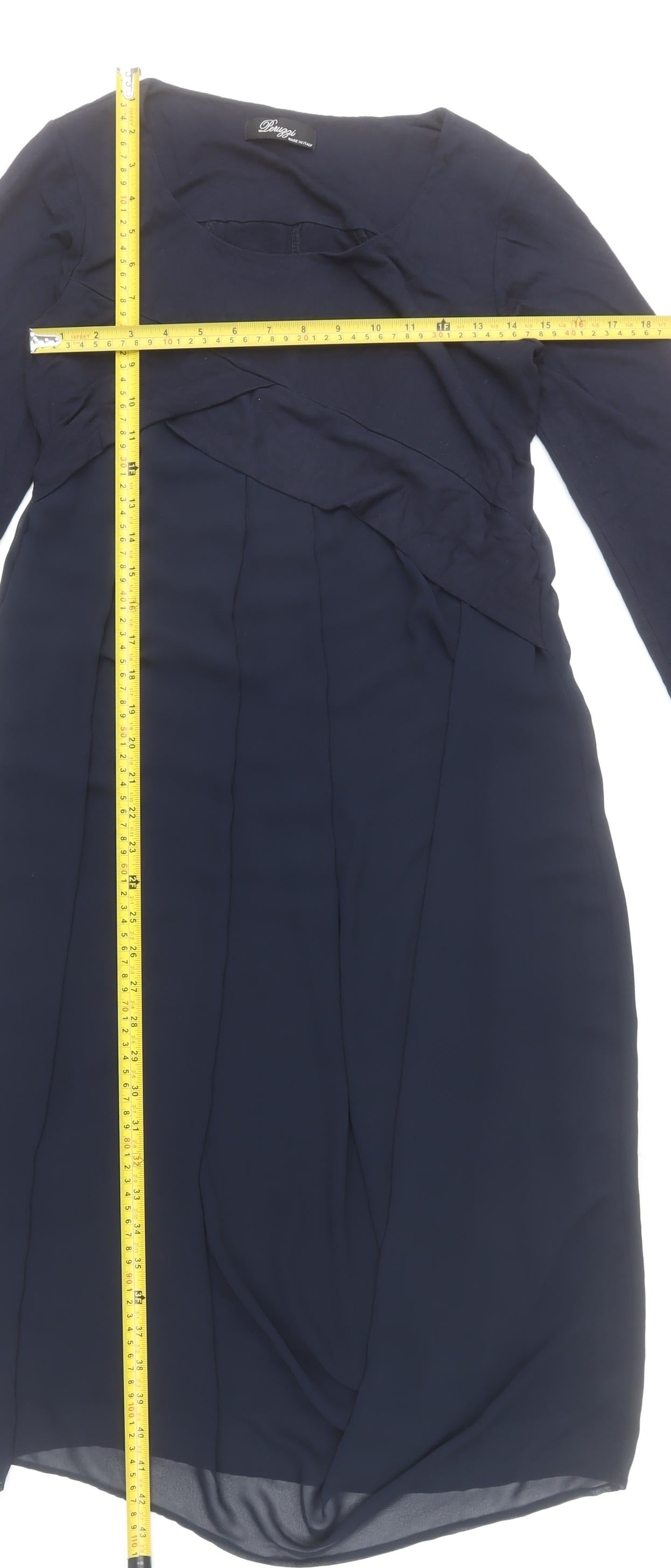 Peruzzi Women Blue Size 10 Midi Shift Dress Long Sleeve Classic