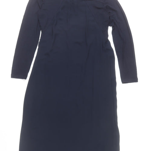 Peruzzi Women Blue Size 10 Midi Shift Dress Long Sleeve Classic