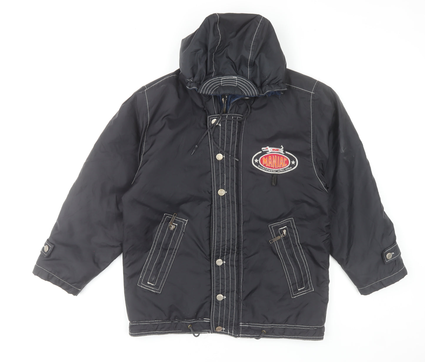 Maniac Men's Black Hooded Puffer Jacket Size 30 Winter Coat