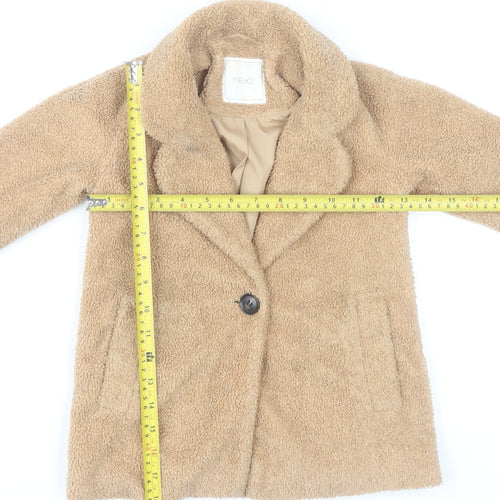 Next Girls Beige Teddy Fleece Mid-Length Coat 3 Years Lined Winter Jacket