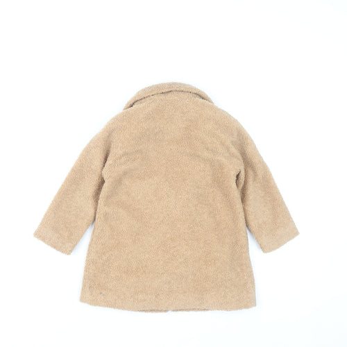Next Girls Beige Teddy Fleece Mid-Length Coat 3 Years Lined Winter Jacket