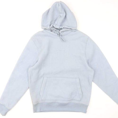 River Island Men's Blue Pullover Hoodie Size S Fleece Logo Design