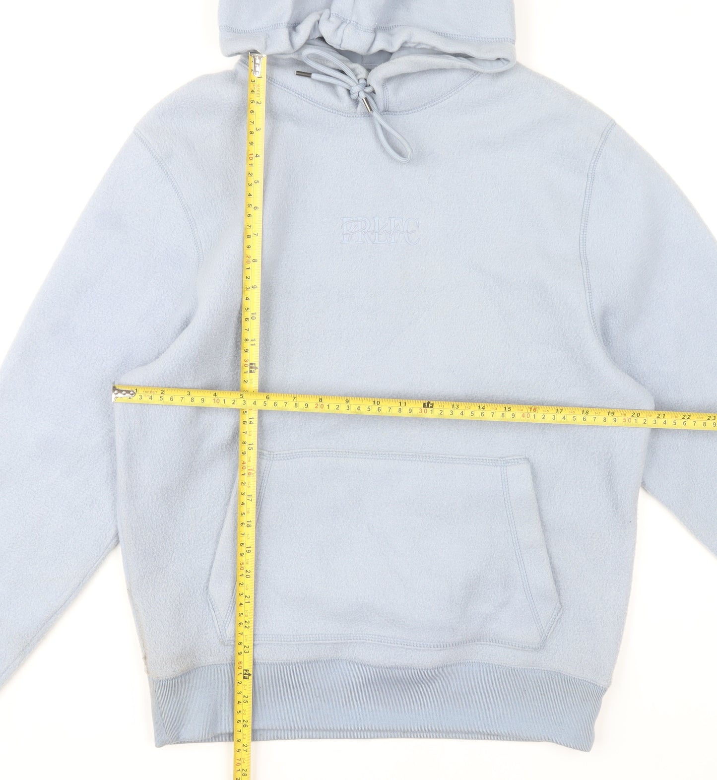 River Island Men's Blue Pullover Hoodie Size S Fleece Logo Design