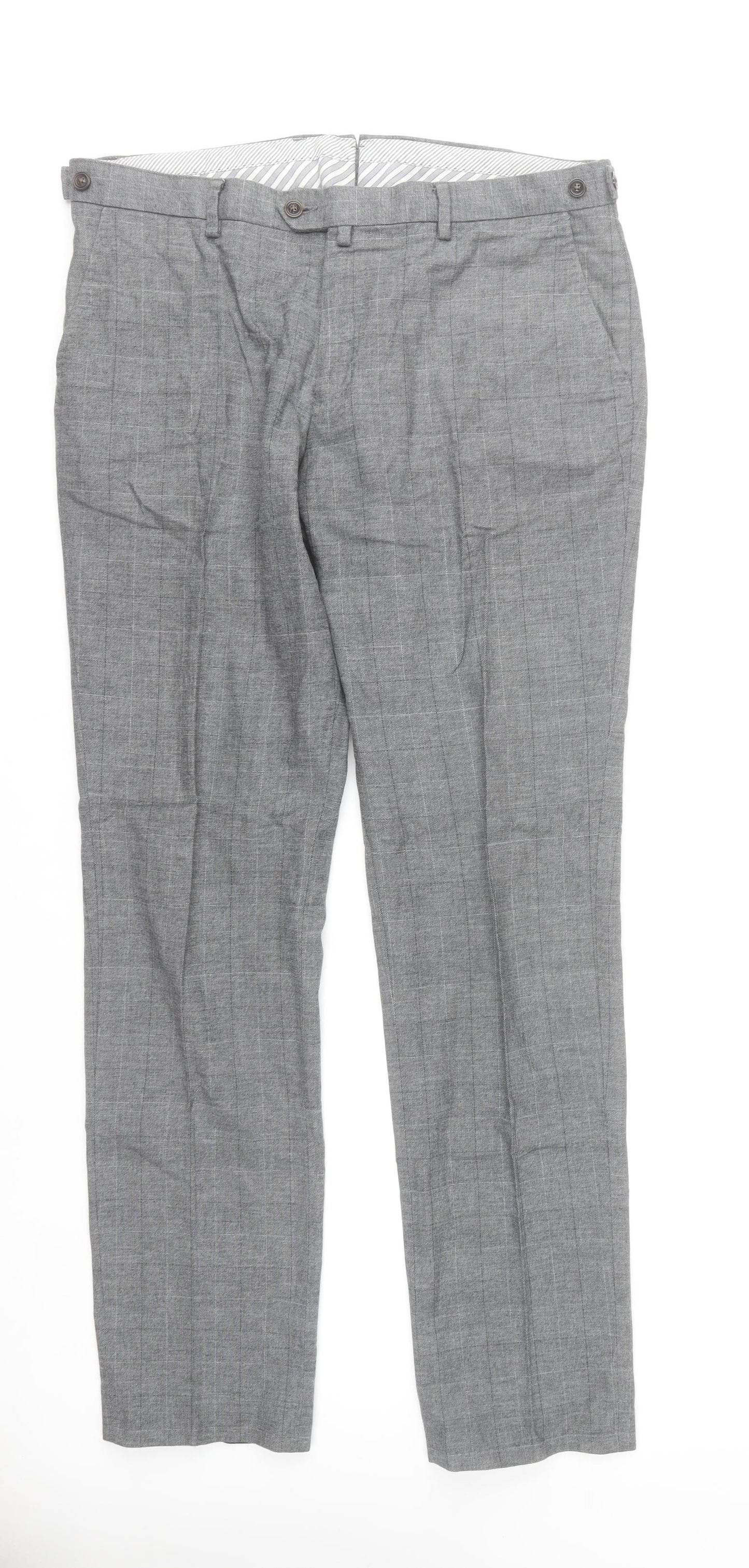 Pedro del Hierro Men's Grey Check Dress Pants Size 36 Regular Fit Cotton
