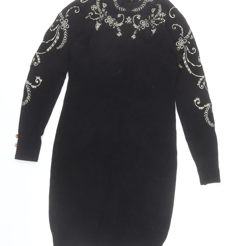 Frank Lyman Women’s Black Embroidered Knit Bodycon Dress Size M